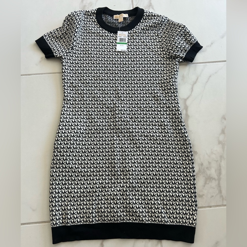 Michael Kors Black and White Geometric Mini Dress